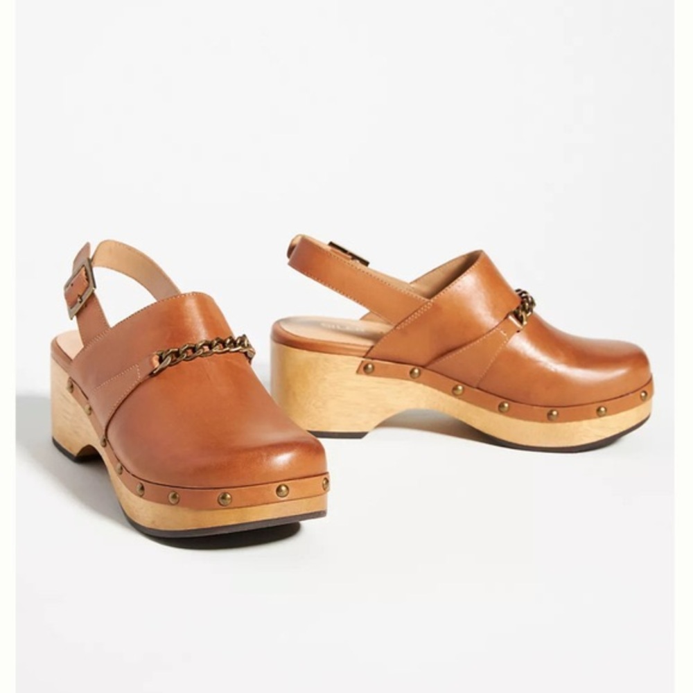 Anthropologie × Silent D Georgia Slingback Leather Heeled Clogs Honey Size 9 NIB